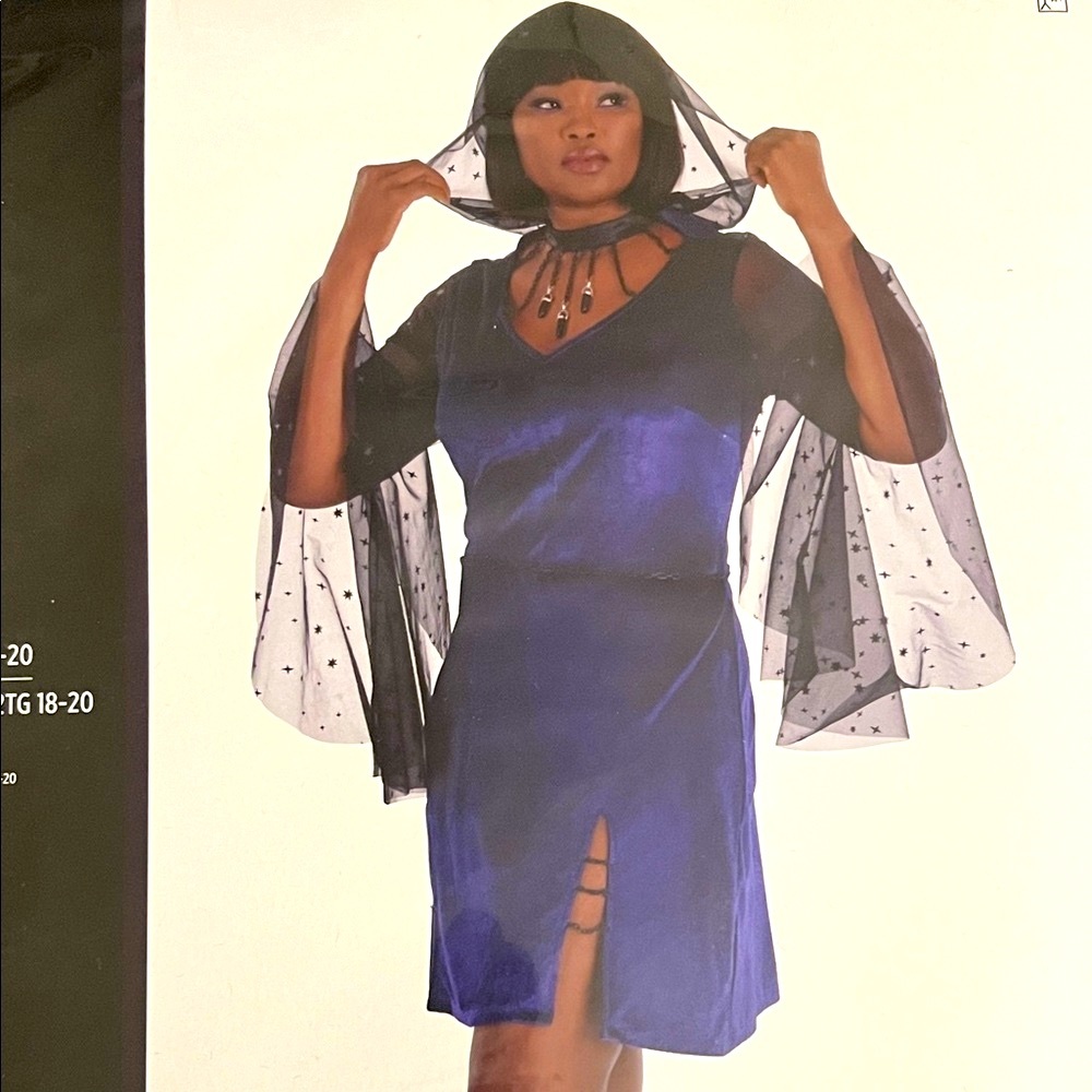 Purple Costume Dress with Bell-Sleeves, Hoodie & Chains (NWT)